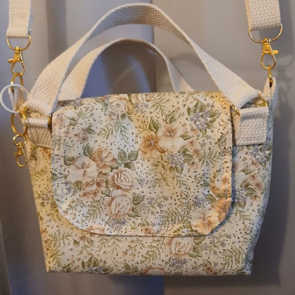 New Farmhouse floral Boho Crossbody Sling Bag Purse Ivory Lavender Sage Brown